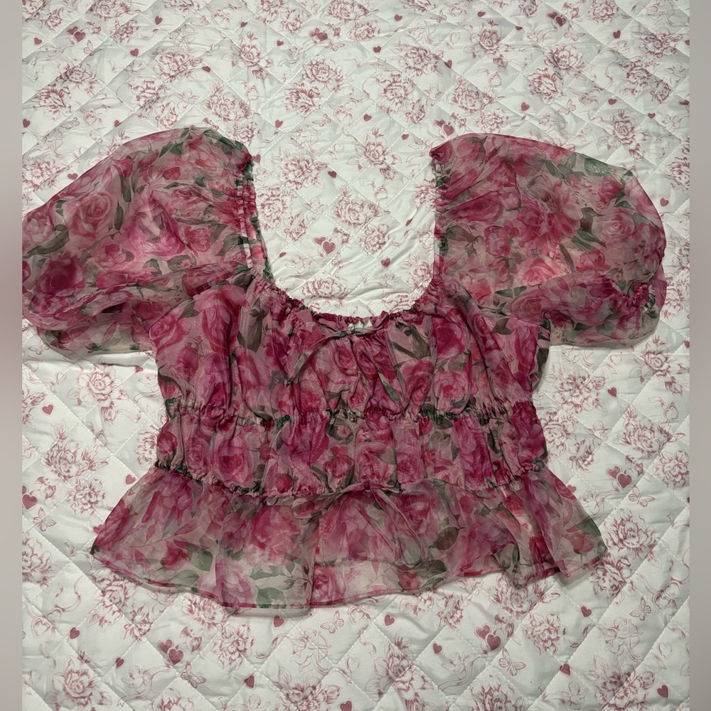 Rose Puff Sleeve Women's Top